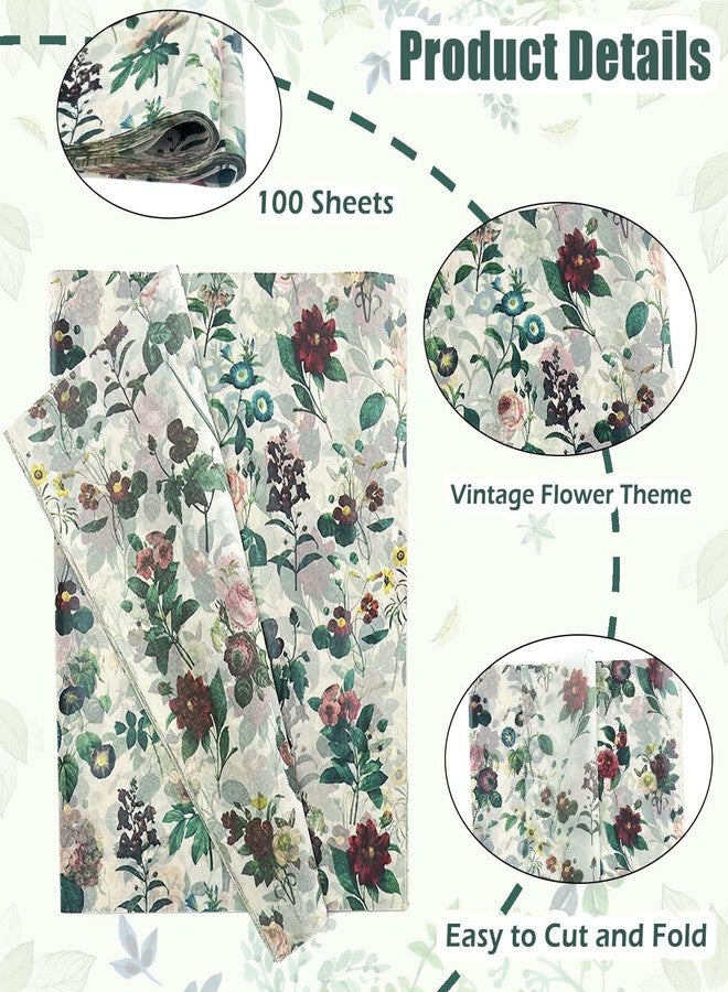 MUNILAIL 100 Sheets Floral Tissue Paper 14 x 20 Inches Vintage Wildflower Tissue Paper for Gift Bags Bulk Wrapping Paper Gift Paper Tissue for Birthday Gift Packing Crafts - Image 2